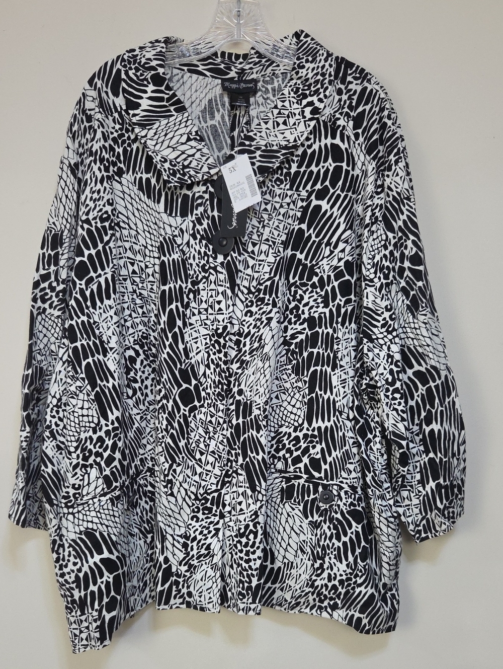Maggie Barnes Black and White Abstract-Print Blazer Plus Size -5X